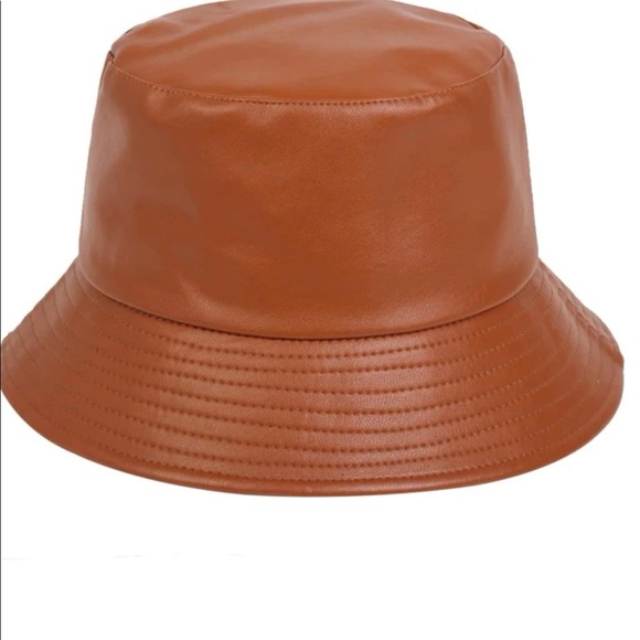 Passion of Essence Accessories - Solid PU Leather Brown Bucket Hat